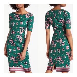Boden Fleur Green Floral Short Sleeve Sheath Dress Size 14